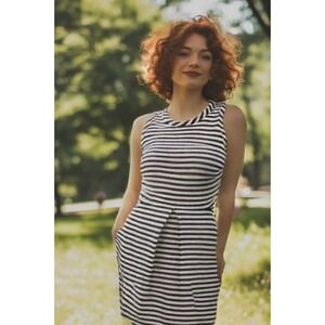 Madewell Dress Stripe Crewneck Sleeveless Cotton Fit Flare Black Size Small